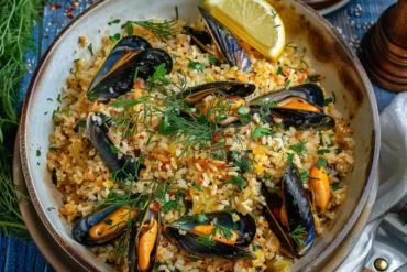 Savor the flavors of the Greek mussel pilaf