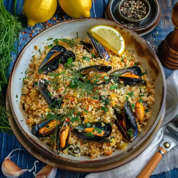 Savor the flavors of the Greek mussel pilaf