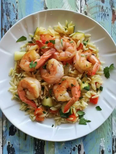 Greek coastal cuisine with orzo with shrimp