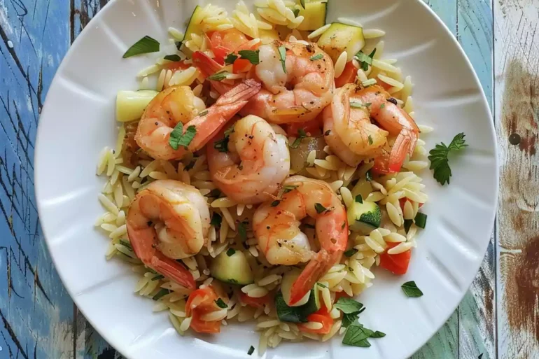 Greek coastal cuisine with orzo with shrimp