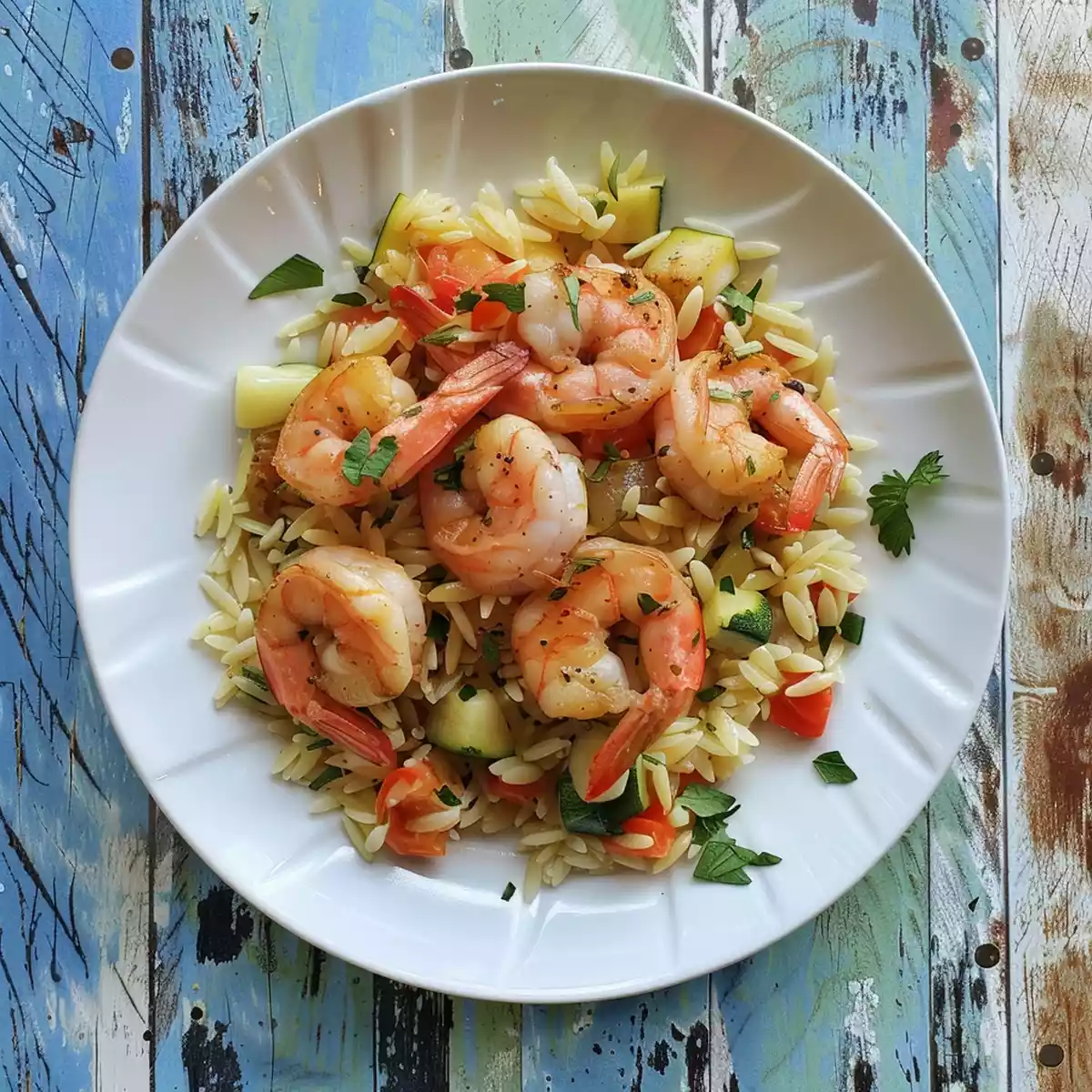 Greek coastal cuisine with orzo with shrimp