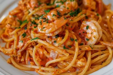 Savor Greek coastal flavors with zesty langoustine pasta