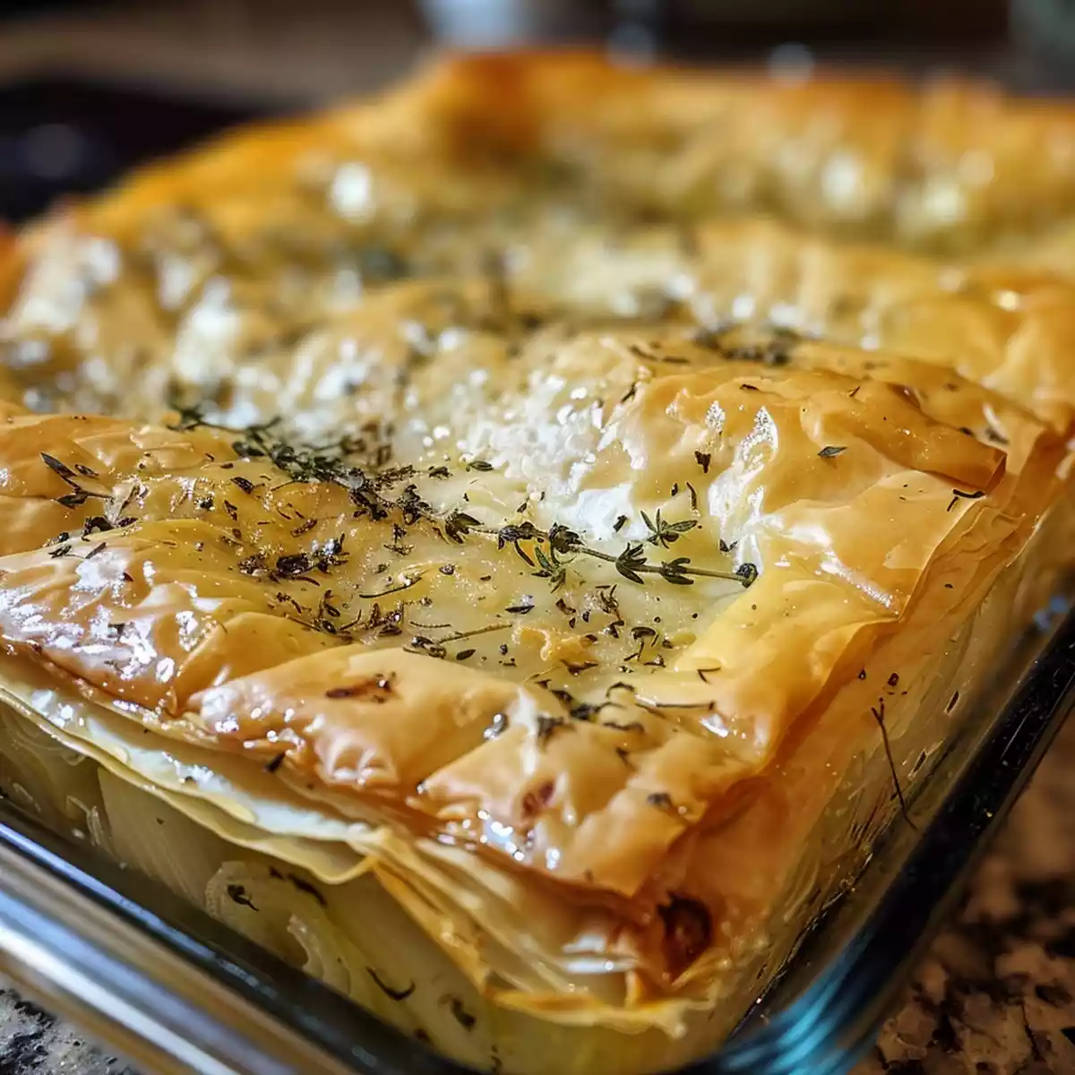 Hearty Greek appetizer: Leek and cheese puff pastry pie