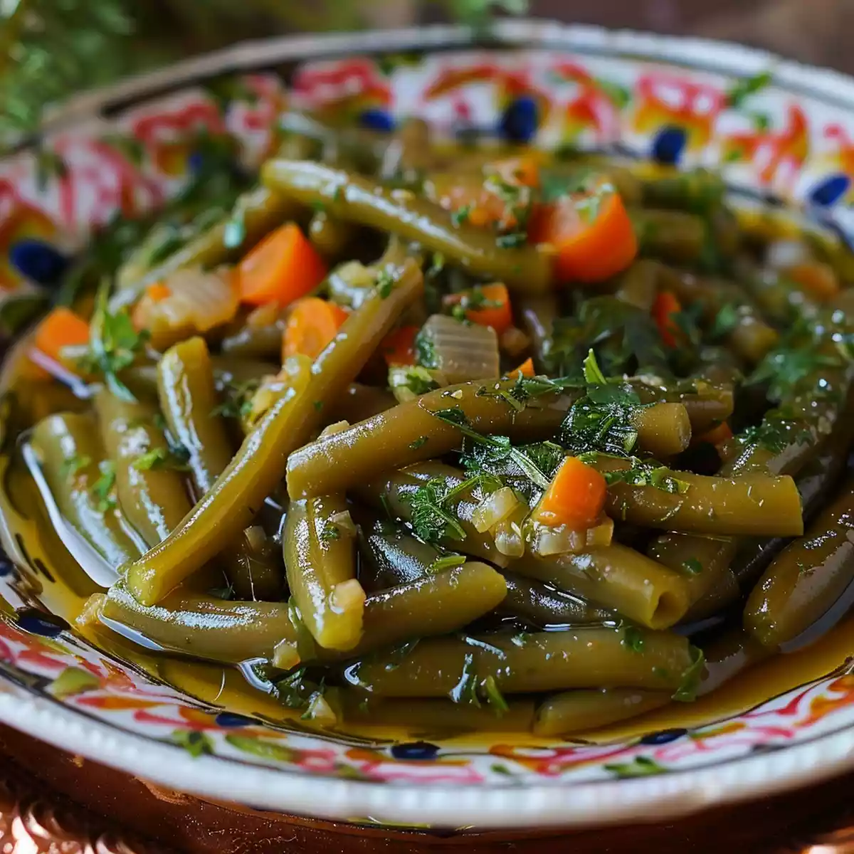 Authentic Greek recipe for green beans in olive oil