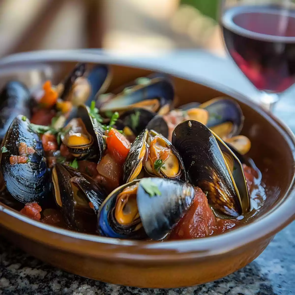 Delicious Greek seafood appetizer: Mussels Saganaki